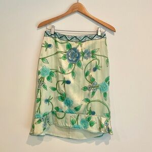 Nanette Lepore Hand Dyed Floral Bead Embroidered Silk Skirt Women’s Size 4